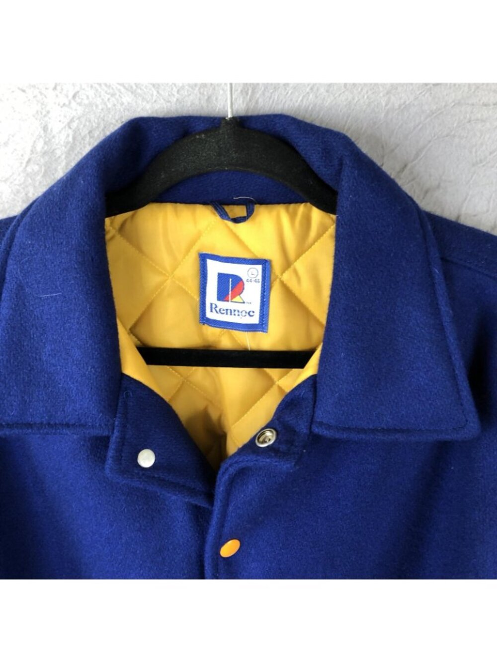 Rennoc Jacket Mens Large Blue Wool Varsity Snap Front Quilted Lined Bomber - Picture 7 of 16